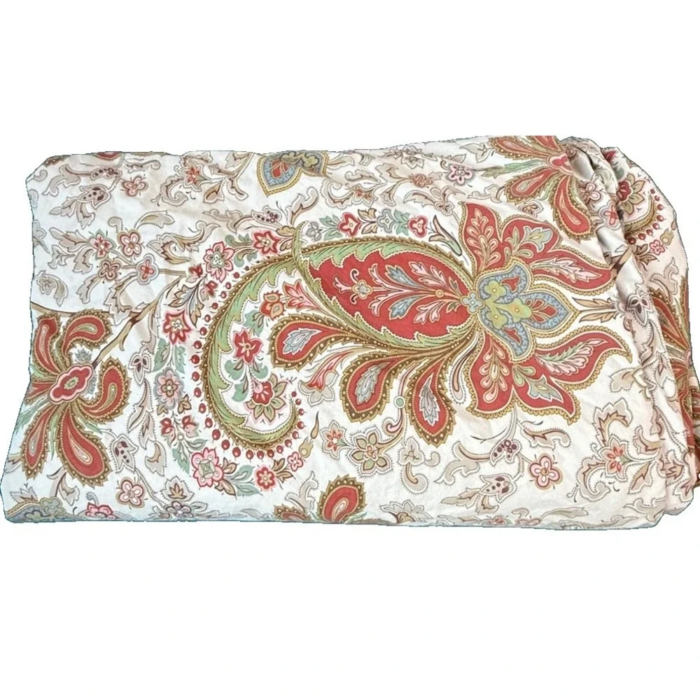POTTERY BARN King Duvet Cover CHARLIE Paisley Floral Rust Green Cream Organic